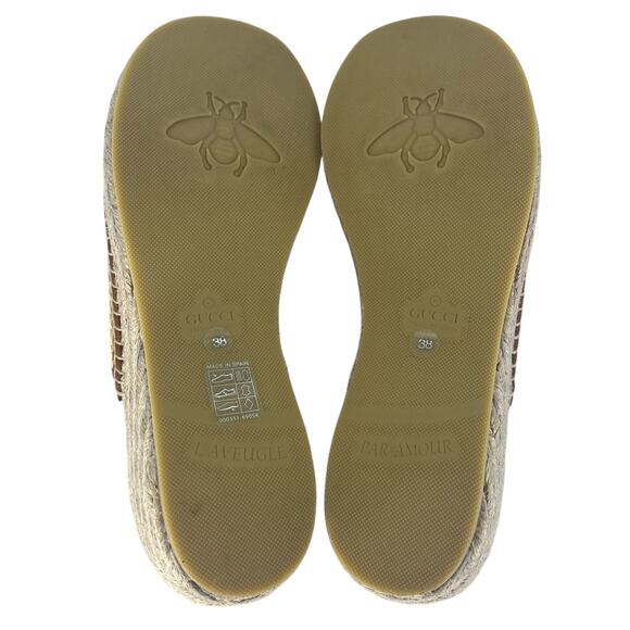 Gucci Adela Leather Trimmed Raffia Wedge Espadrilles - Picture 16 of 16